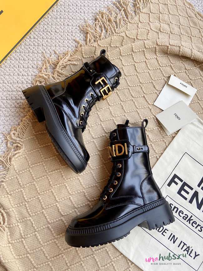 Fendi Logo Plaque Lace-Up Biker Boots - 1