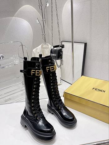 Fendi Logo Plaque Lace-Up Biker Long Boots