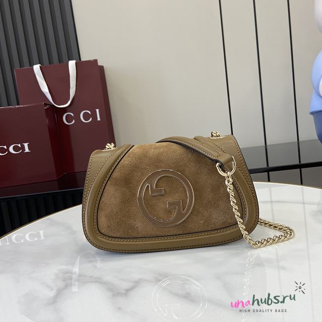 	 Gucci Small Blondie Brown Suede Shoulder Bag 21.5x11x8cm - 1