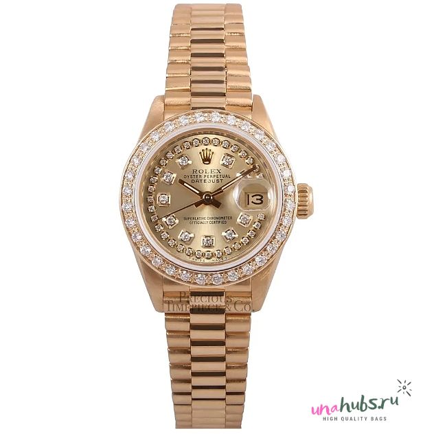 Rolex Lady President 26mm-Champagne String Diamond Dial-Diamond Bezel - 1