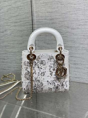 Dior Mini Lady Crocodile White Satin Bag