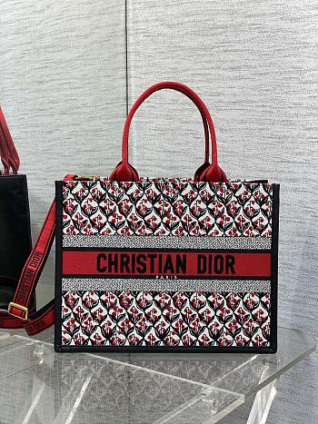 Dior Medium Book Tote Dioramour Lily of the Valley Embroidery with Black Calfskin