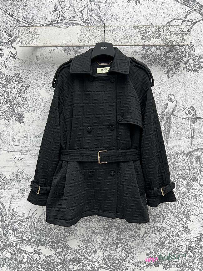 Fendi Black FF Pattern Belt Coat - 1