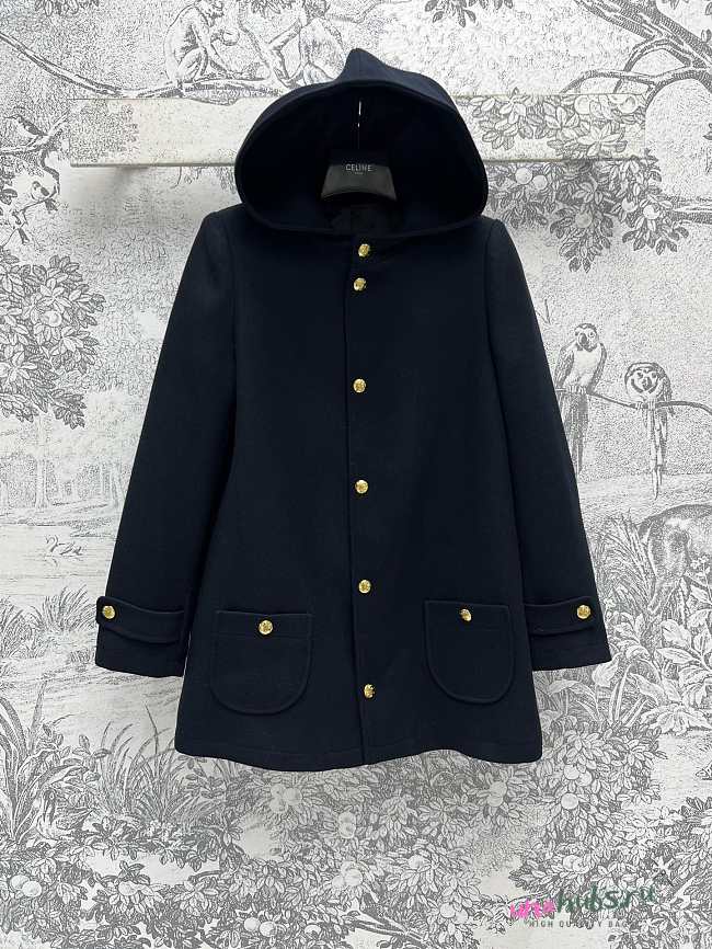 Celine hooded Triomphe coat in wool felt - 1