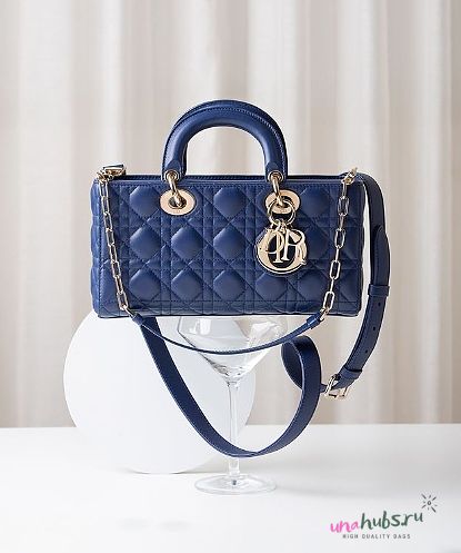 Dior Medium Lady D Joy Lambskin Leather Navy Bag - 1