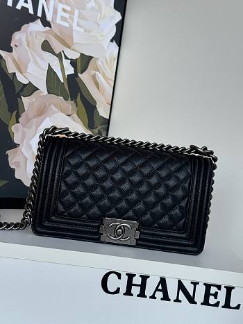 Chanel Le Boy Black Caviar Leather Bag Silver Hardware