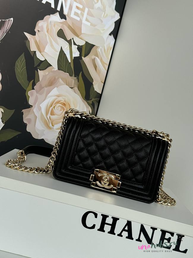 Chanel Small Le Boy Black Caviar Leather Shiny Gold Hardware - 1