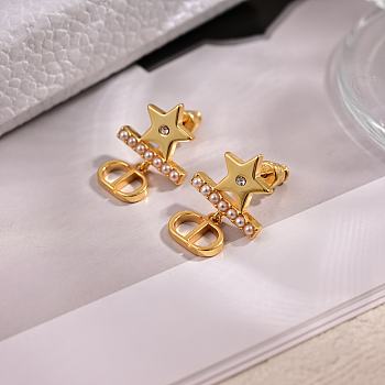 Dior Petit CD Earrings Gold-Finish Metal with White Resin Pearls and Silver-Tone Crystals