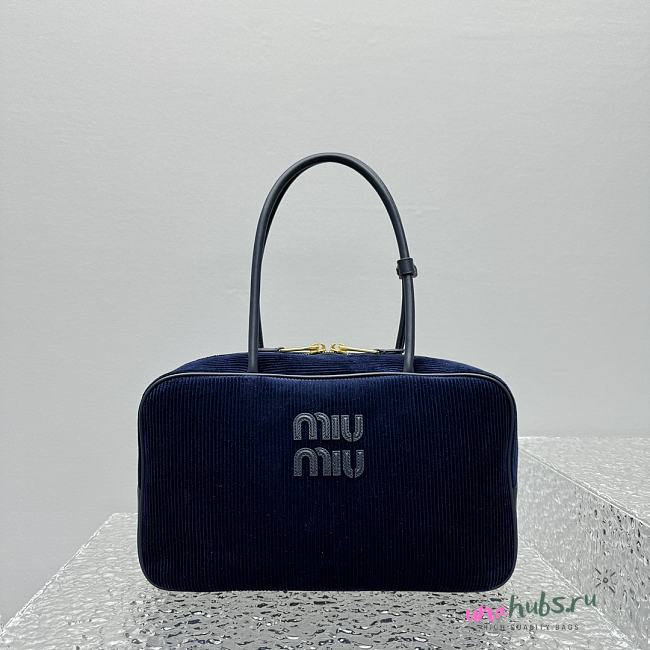 Miu Miu Beau Tartan Top-Handle Bag with navy velvet Leather - 1