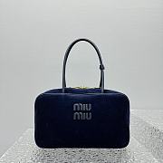 Miu Miu Beau Tartan Top-Handle Bag with navy velvet Leather - 1