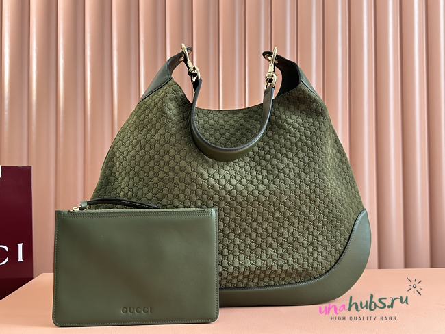 Gucci B medium shoulder bag dark green suede 49*46*4CM - 1