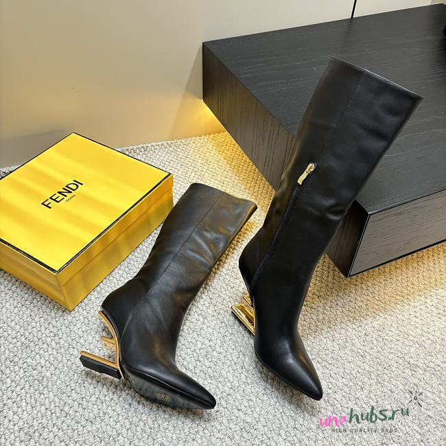 FENDI FIRST Black Leather High-Heeled Boots - 1