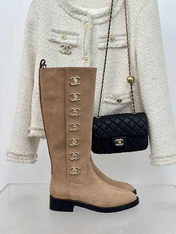 Chanel Multi Turnlock CC Riding Boots Brown Suede