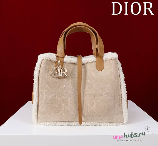 Dior Medium Dior Toujours Bag Brown Suede & Shearling - 28.5*19*21cm - 1