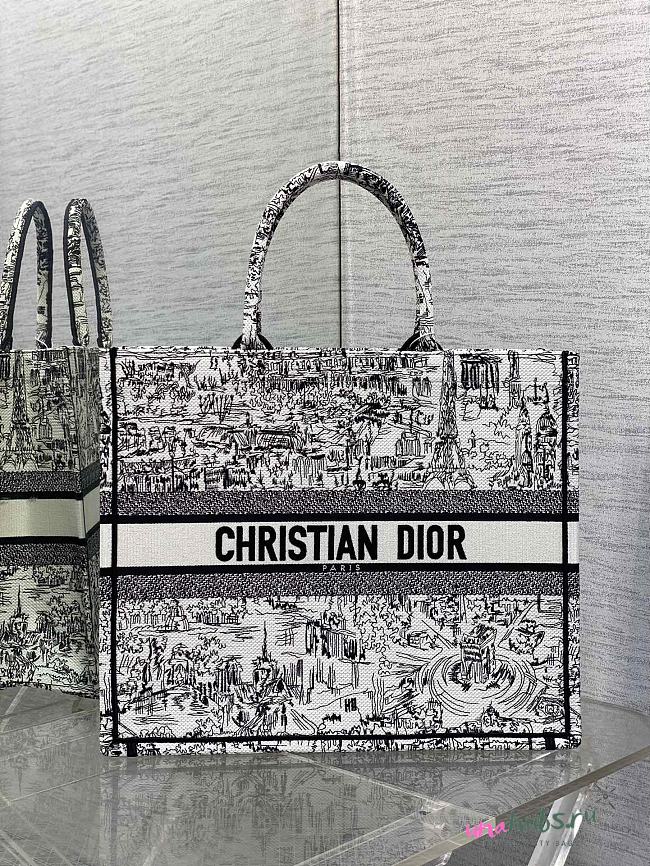 Dior Large Book Tote Embroidery Black & White - 42*18*35cm - 1