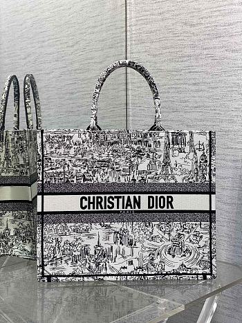 Dior Large Book Tote Embroidery Black & White - 42*18*35cm