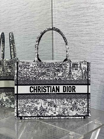 	 Dior Medium Book Tote Embroidery Black & White - 36 x 27.5 x 16.5 cm