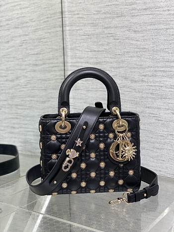 Dior Small LadyCannage Lambskin with Gold-Finish Sun Studs 