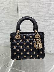 Dior Small LadyCannage Lambskin with Gold-Finish Sun Studs  - 2