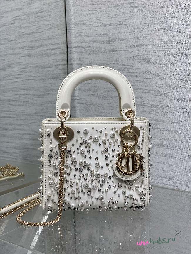 Dior Small Lady White Satin Bag - 1