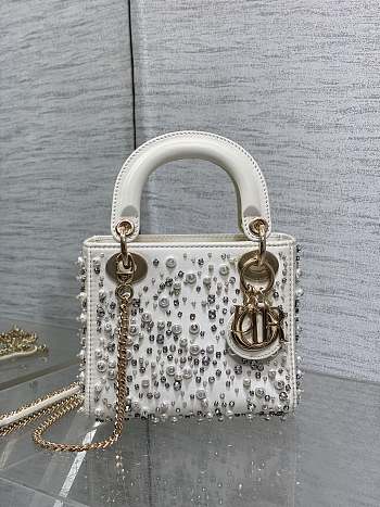 Dior Small Lady White Satin Bag