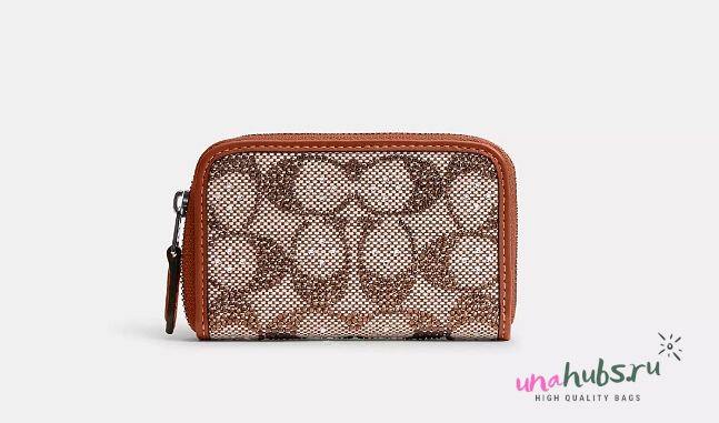 Coach Essential Small Zip Around Card Case In Crystal Signature Jacquard 11x7x2cm - 1