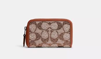 Coach Essential Small Zip Around Card Case In Crystal Signature Jacquard 11x7x2cm