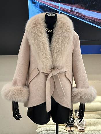 Max Mara Lapel Wool Jackets Coats Belt Pea Coats Fur Collar