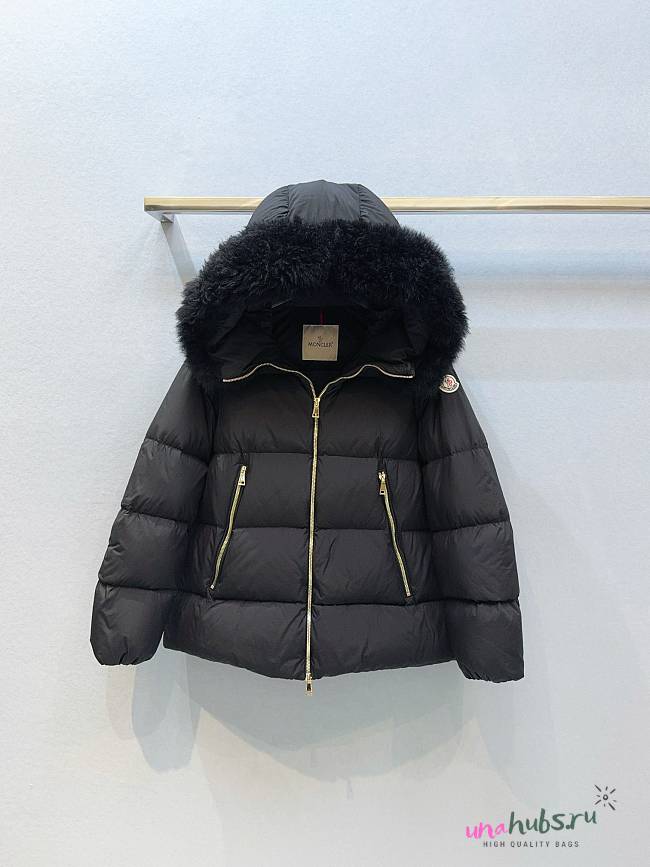 	 Moncler Laichefur Hooded Short Down Jacket Black - 1