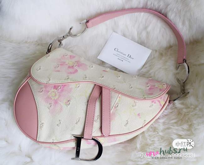 Dior Oblique Canvas Pink Saddle Bag - 1