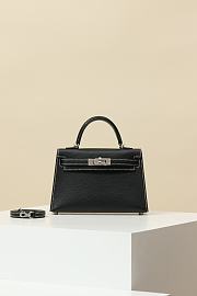 Hermes Kelly Mini Black With White Stitching Silver Hardware - 1