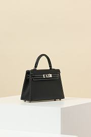 Hermes Kelly Mini Black With White Stitching Silver Hardware - 6