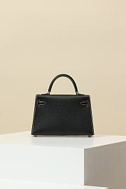 Hermes Kelly Mini Black With White Stitching Silver Hardware - 5
