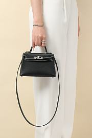Hermes Kelly Mini Black With White Stitching Silver Hardware - 3