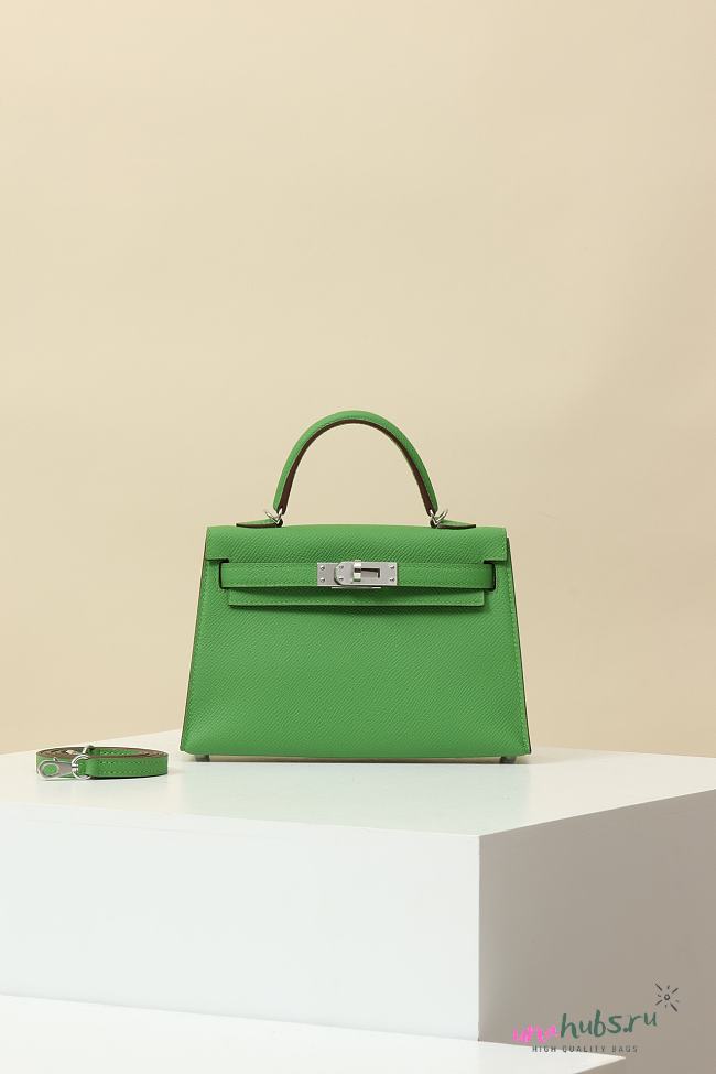 Hermes Kelly Mini Green Silver Hardware - 1