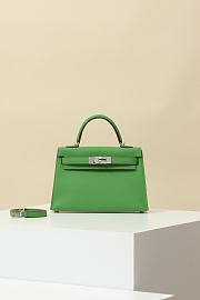 Hermes Kelly Mini Green Silver Hardware - 1