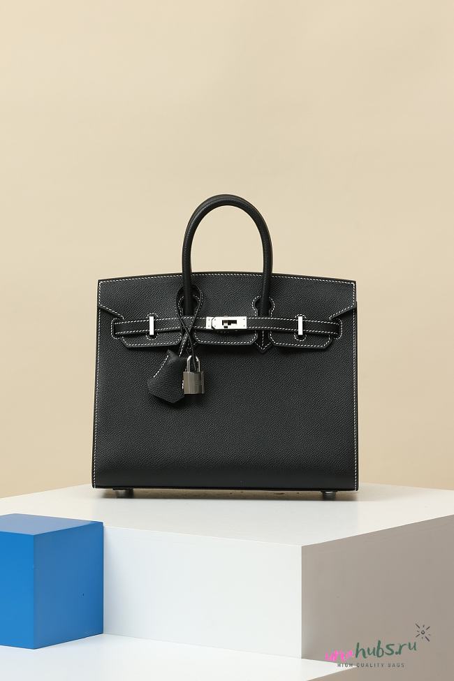 	 Hermes Birkin Epsom Black With White Stitiching Bag 25cm - 1
