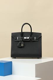 	 Hermes Birkin Epsom Black With White Stitiching Bag 25cm - 1
