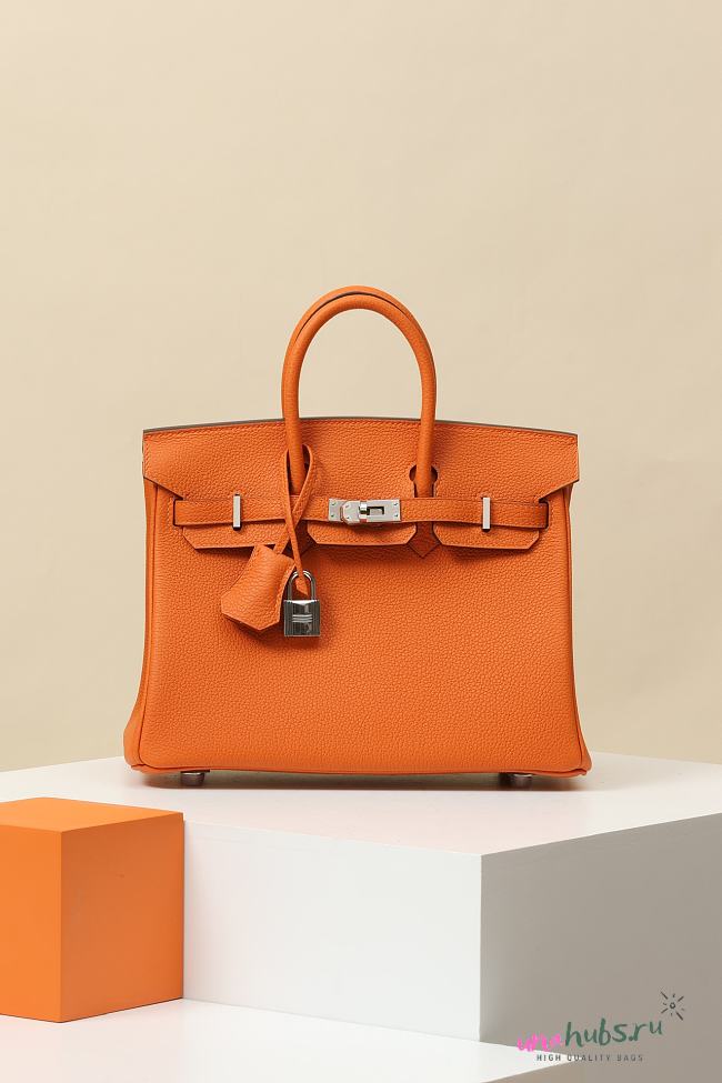 Hermes Birkin 25cm Orange Togo Leather Bag - 1