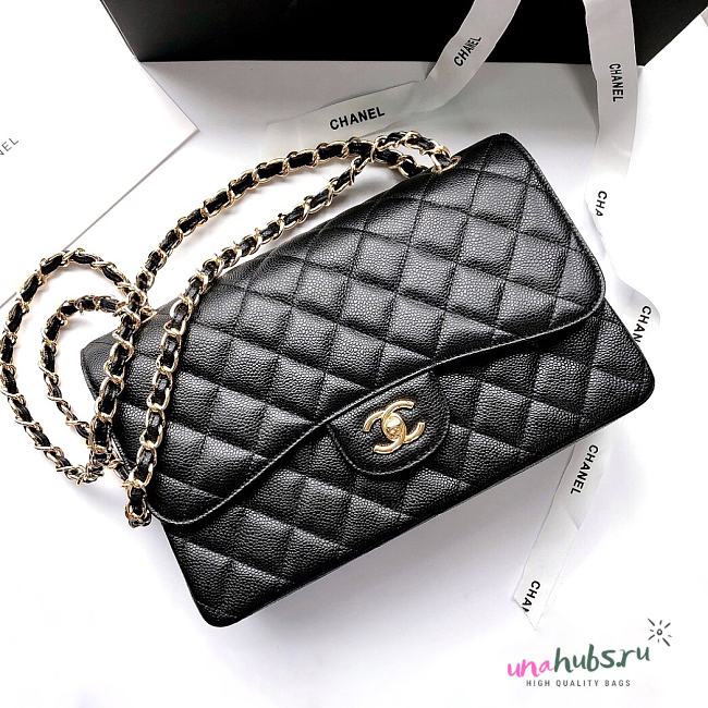 Chanel Jumbo Flap Bag In Black Caviar - 30cm - 1