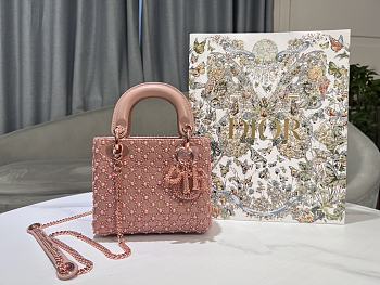  Dior Mini Lady Bag Rose Des Vents Cannage Calfskin Embroidered with Resin Pearls