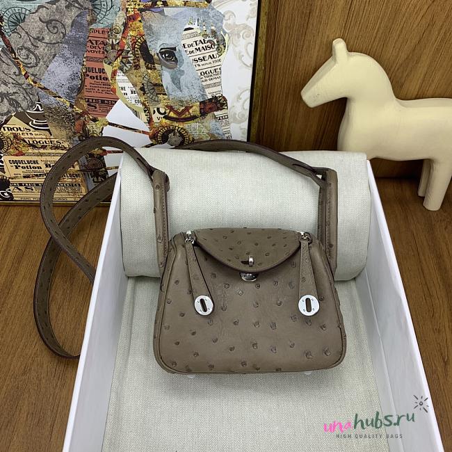 Hermes Mini lindy brown ostrich leather - 1
