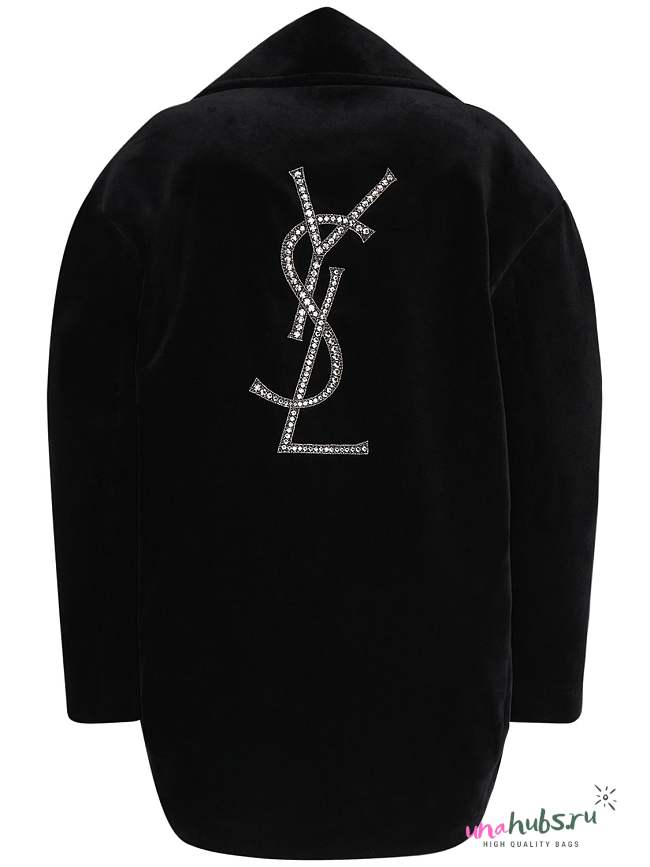 YSL cotton velvet oversized navy coat - 1