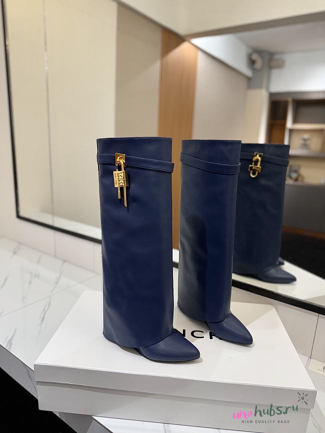 Givenchy Shark Lock boots in leather petrol blue gold hardware - 1