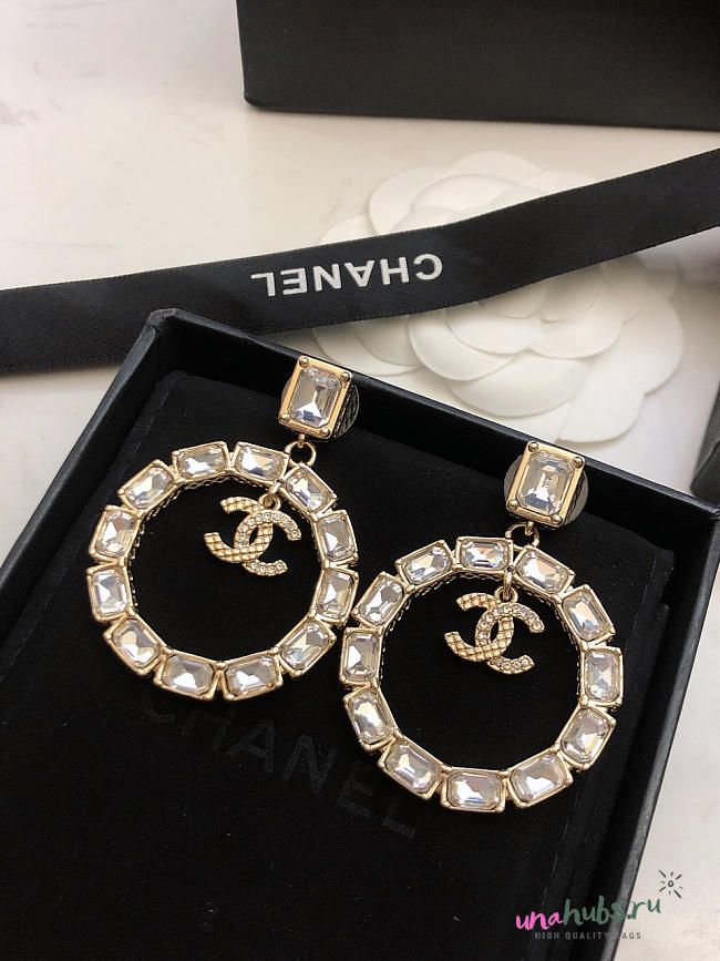 Chanel Pearl Crystal Nefertiti C Logo Earrings - 1