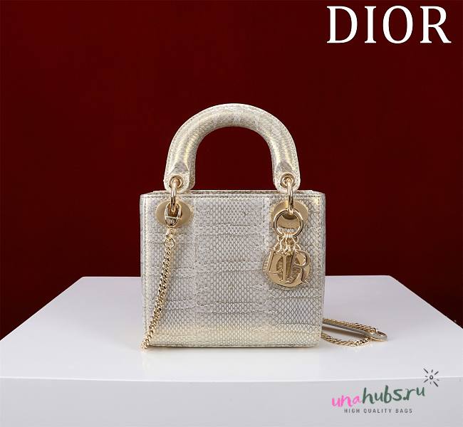 Dior Lady Mini Snake Gold and White Leather - 17*15*7cm - 1