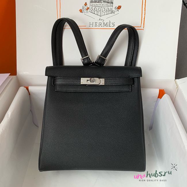 	 Hermes Kelly Ado Bakcpack 22cm In Black Togo Leather - 1