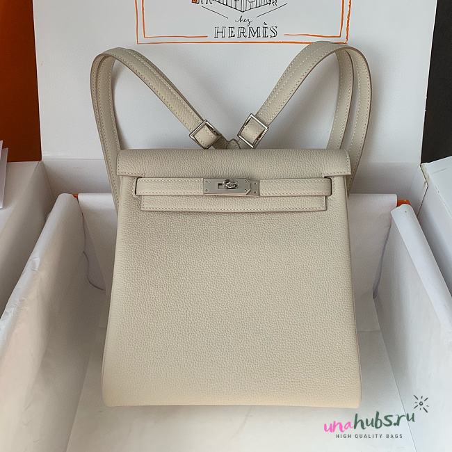 	 Hermes Kelly Ado Bakcpack 22cm In White Togo Leather - 1