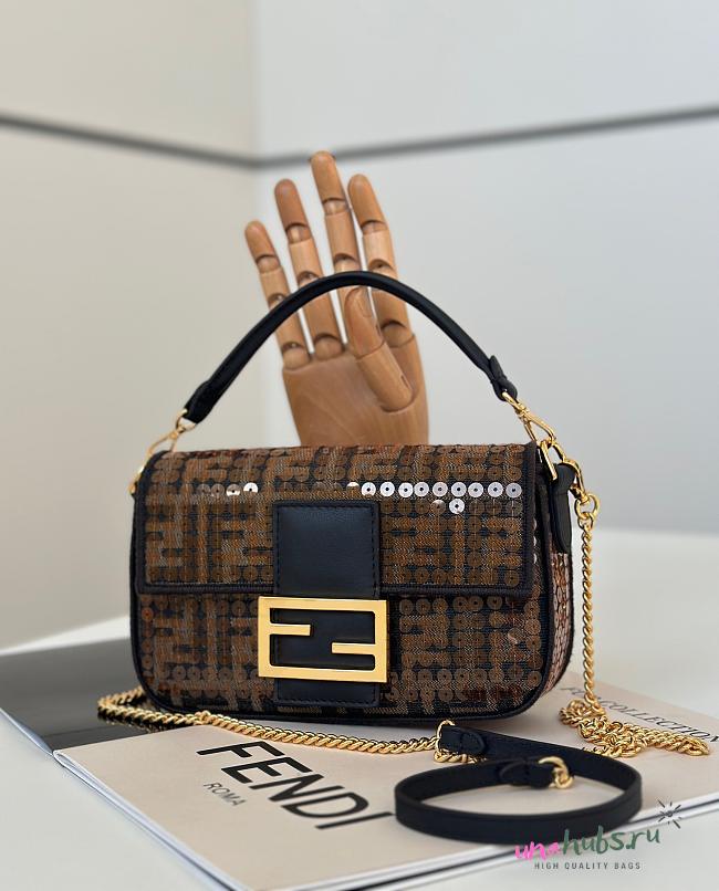 	 Fendi Fabric Jacquard Paillettes Vitello Seta Bag - 19.5x5x11cm - 1