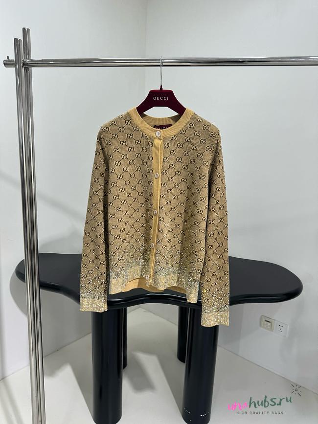 Gucci Embroidered Wool GG Jacquard Cardigan - 1